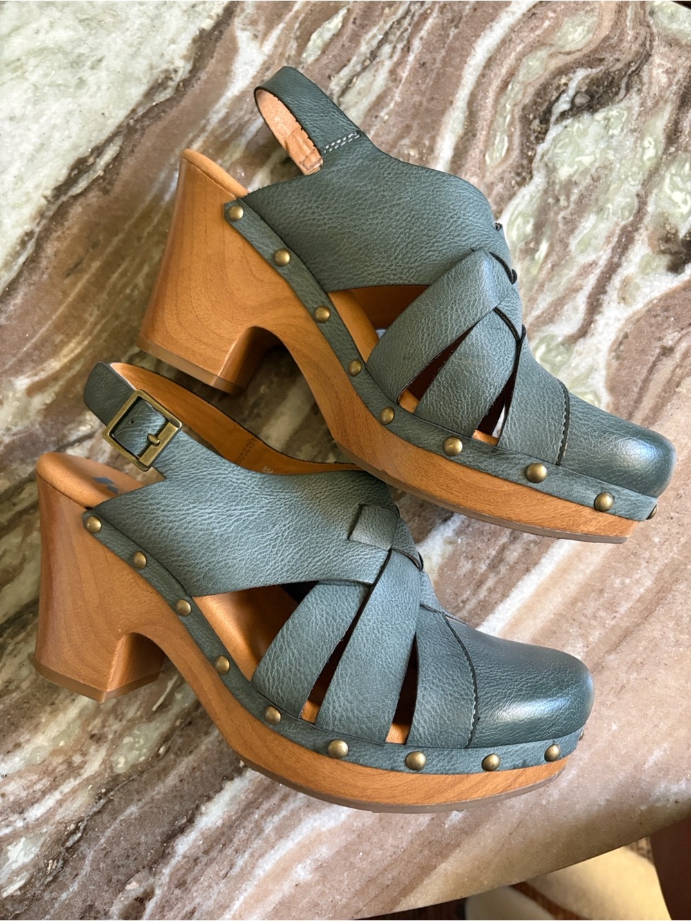 Kork-Ease Teal Leather Woven Slingback Clogs - Picture 5 of 5